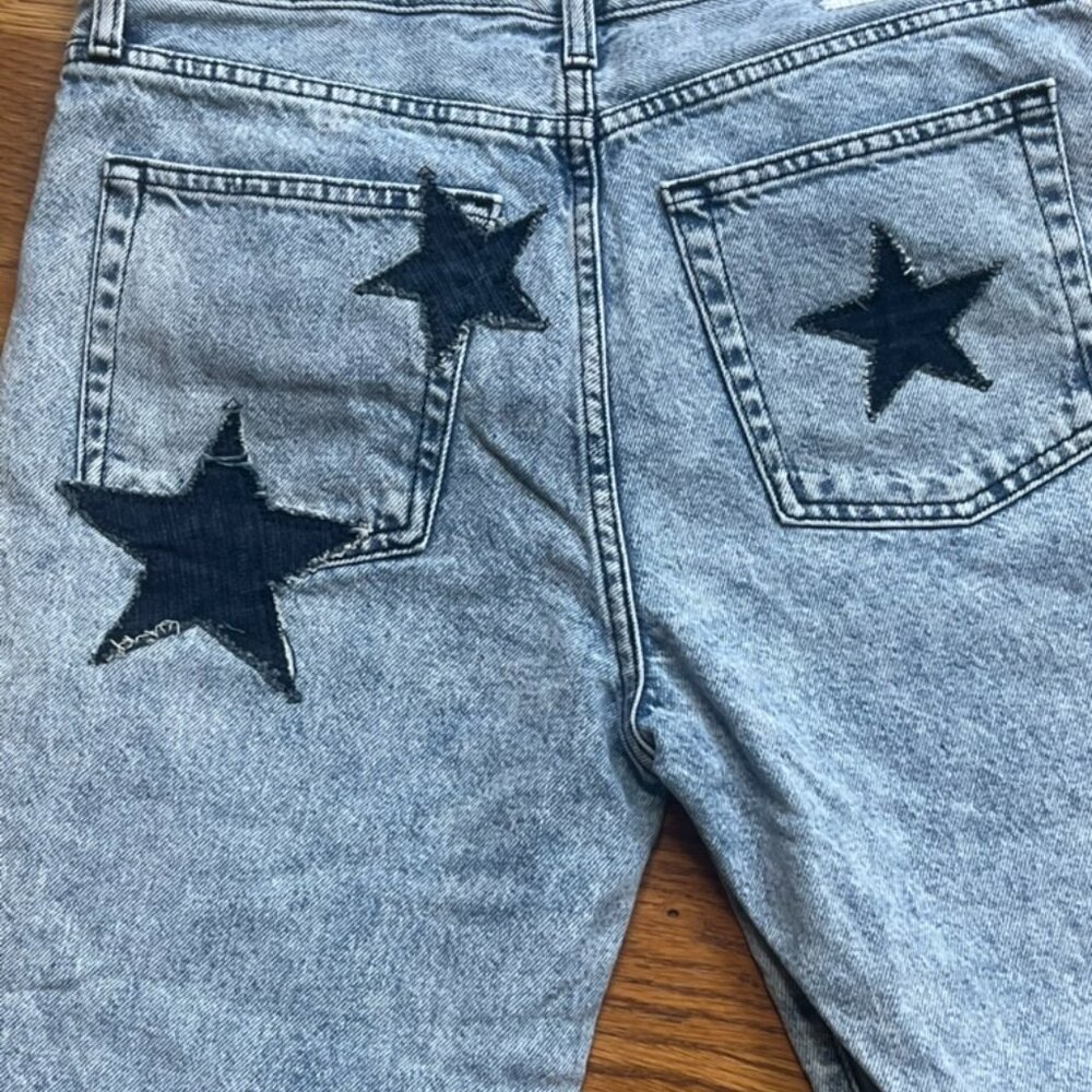 Unemployed Denim Straight Leg Jeans Distressed w/Star Patch Appliqués Size 27 - Picture 3 of 11